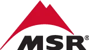 The red MSR logo: stylized mountain peaks above the lettering, a curved arch connects image and text.