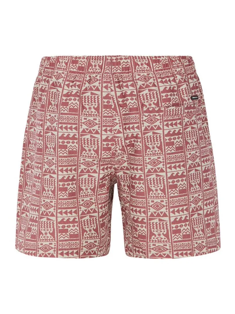 PRTFLIP Deco Pink swim shorts: shorts with an elastic waistband, patterned in shades of red and beige.