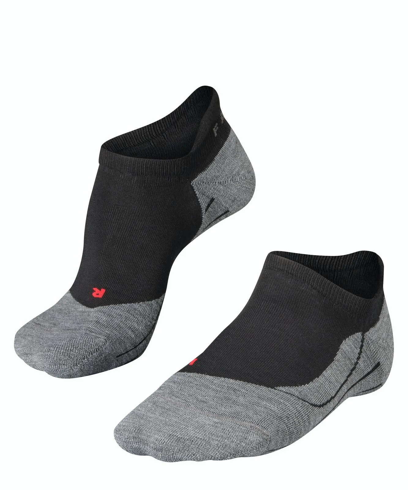 Two short, black and gray running socks for men in a set.