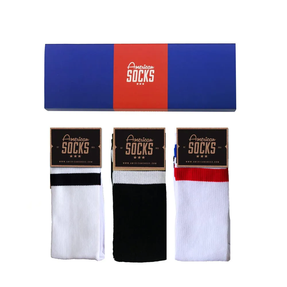 Gift box "The Classics" with three pairs American Socks: white with black stripe, black and white with red stripe.