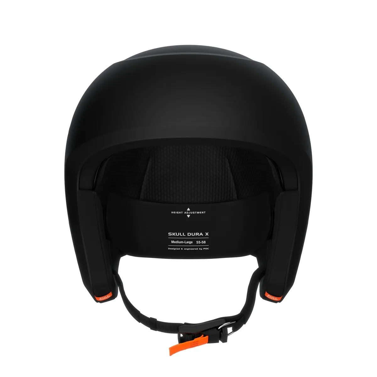 Vue frontale du casque de ski noir Skull Dura X Mips avec jugulaire ouverte et rembourrage intérieur.