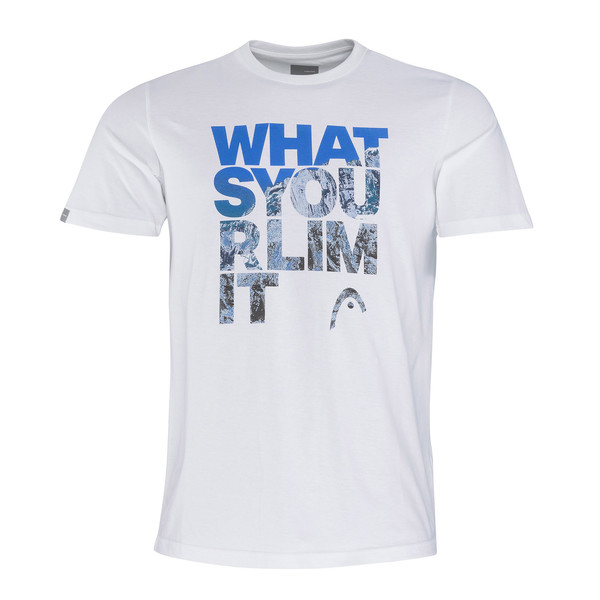 Weißes Head Caden T-Shirt mit blauem Textprint "WHAT YOU LIMIT".