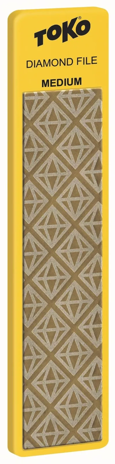 Toko Diamond File Medium in gelber Verpackung mit sich wiederholendem Rautenmuster auf der Schleiffläche.
