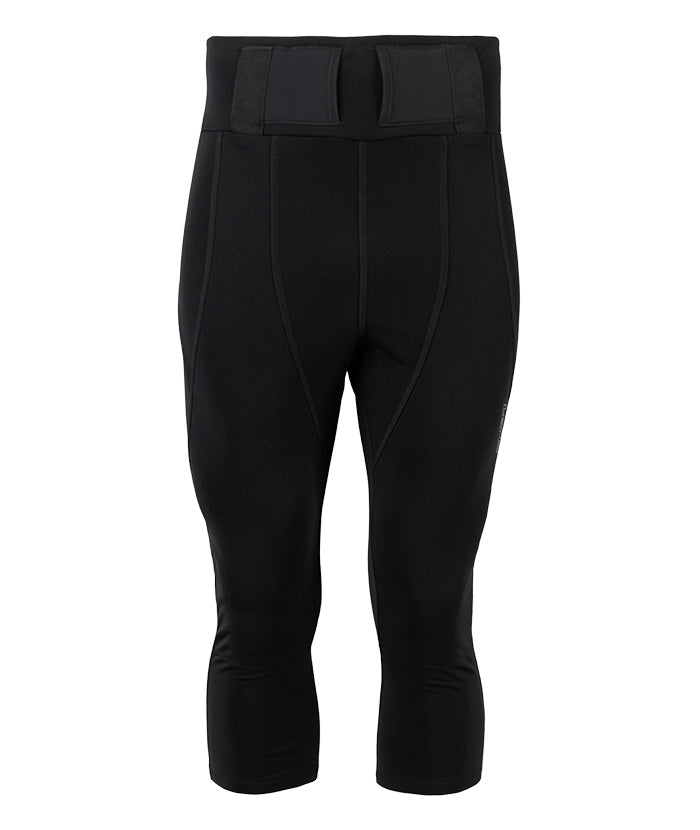 Lenz Heat Pants 2.0 Schwarze, knielange Lenz Heat Pants 2.0, Frontansicht. Elastischer Bund mit Befestigungslaschen für Akkus.