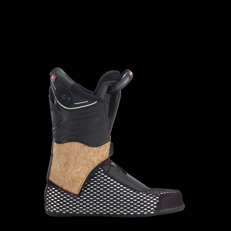 Schwarzer Innenschuh Nordica Schwarzer Innenschuh des Nordica HF Elite Heat Skischuhs, seitliche Ansicht mit Kork- und Lochmusterdetails.