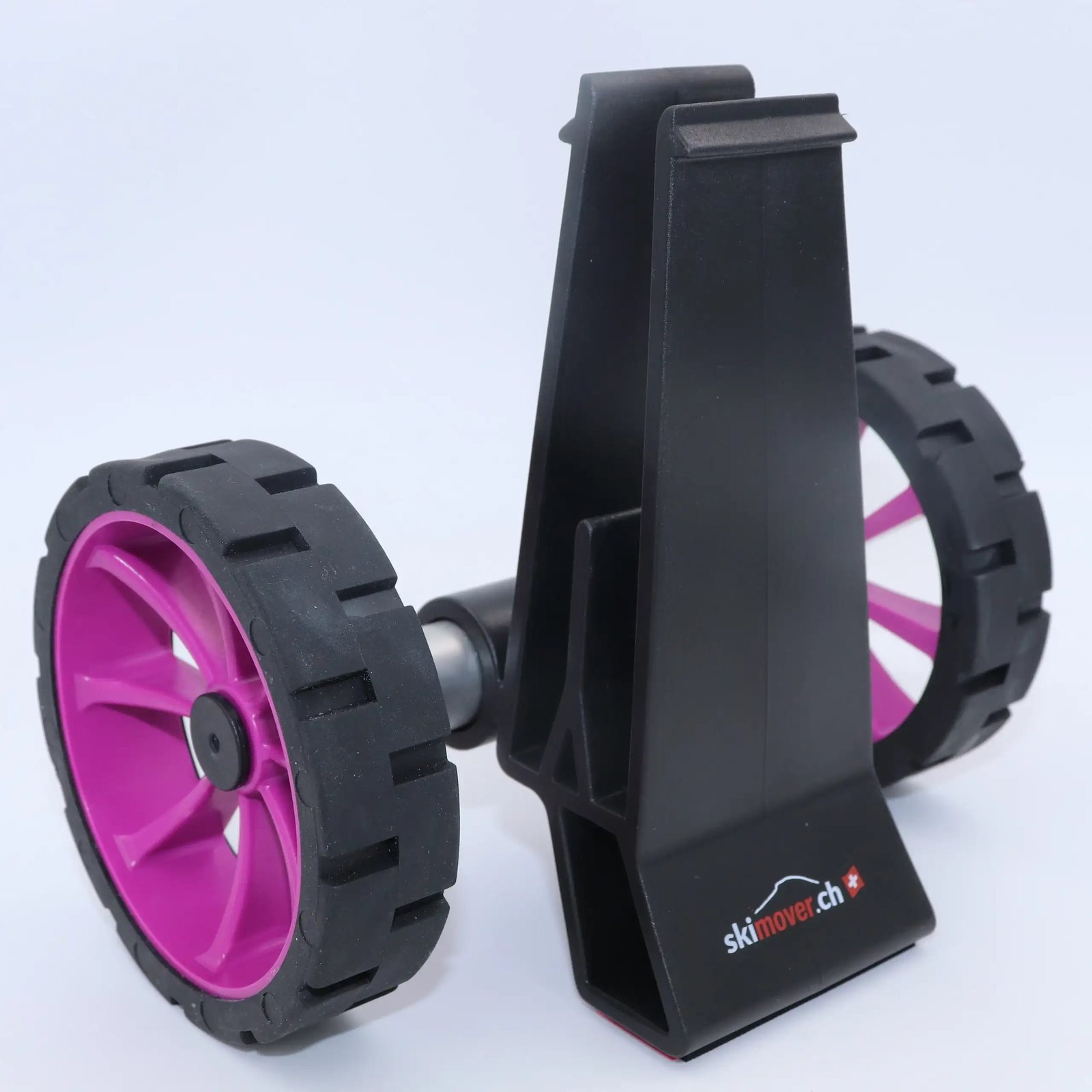 SUPmover wheels black SUPdual: Transport rack with two wheels and black frame. The rims are pink.
