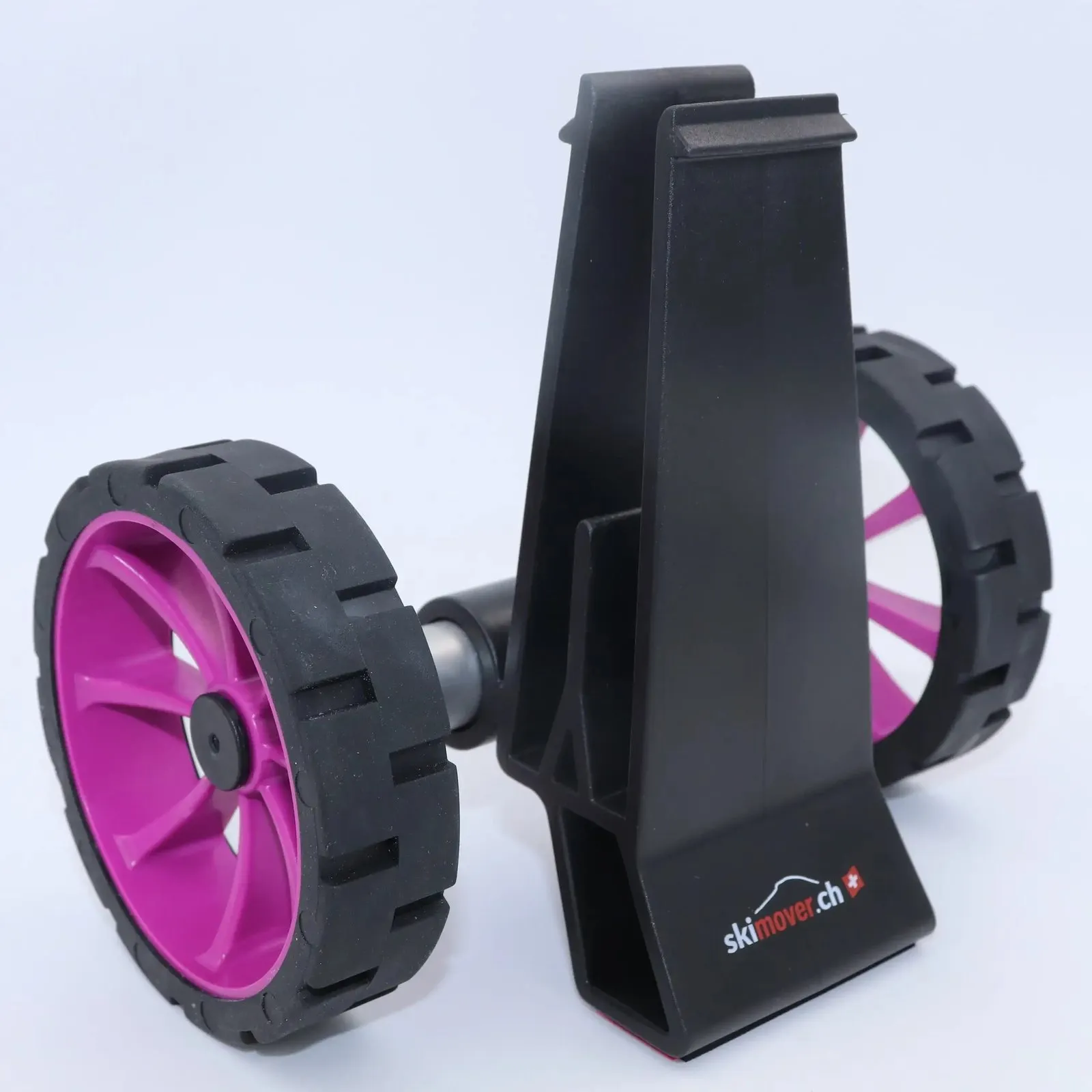 SUPmover ruote nere SUPdual: portapacchi con due ruote e telaio nero. I cerchi sono rosa.