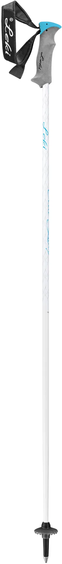 White-blue ski pole "Leki Elite Lady" with strap and grip detail.