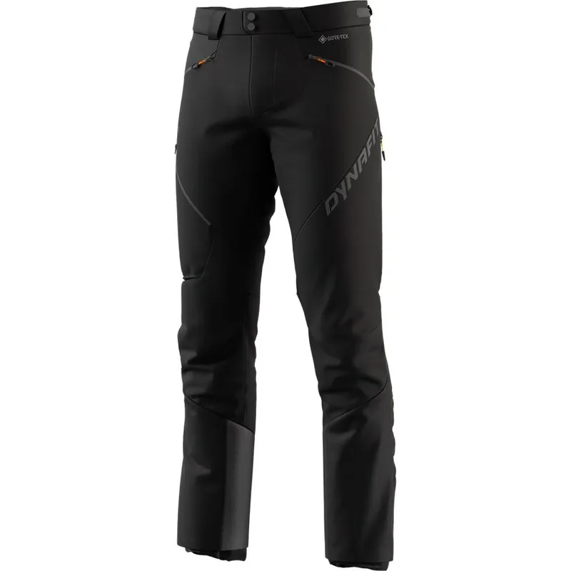 Pantalon noir Dynafit Radical Infinium Hybrid pour hommes, frontal, avec logo visible et fermetures éclair.