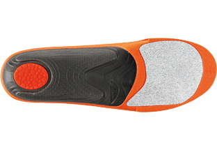 Sidas Winter sole orange Orange Sidas winter sole with black and gray insole from above. Footbed for winter shoes.