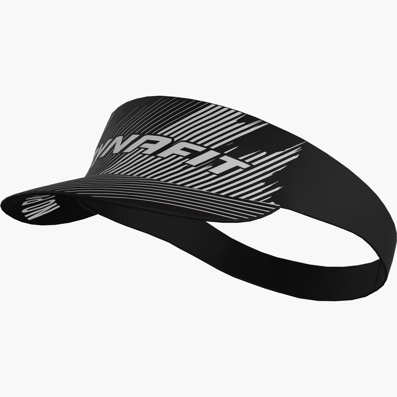 Black Dynafit Alpine Visor Band with white logo and stripe pattern on the visor.