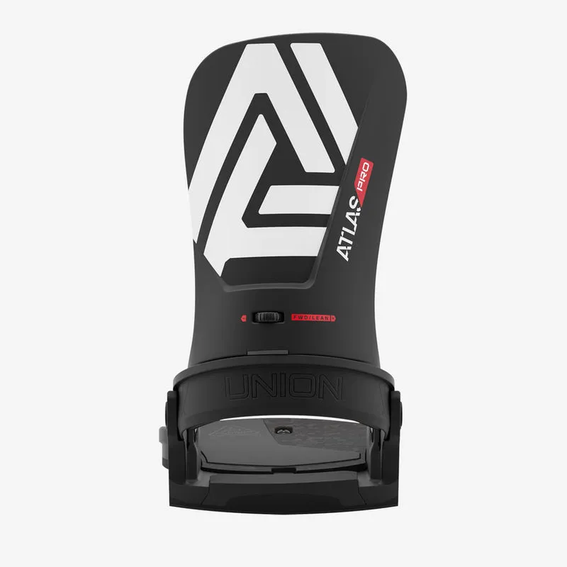 Black Union Atlas Pro snowboard binding with white logo and red accents.