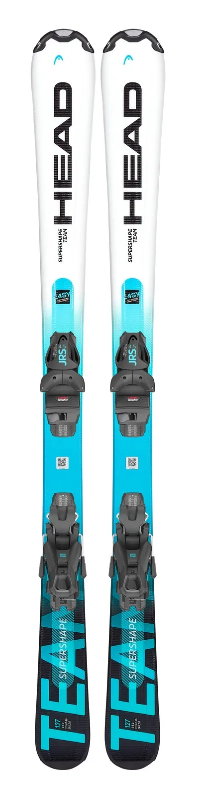 Vista dall'alto dello sci Head Supershape Team Easy JRS con attacco SLR 7,5 GW, bianco-turchese-nero.