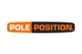 An elongated, two-tone logo with "POLE POSITION" in capital letters, orange on the left and black on the right. A dot follows the lettering.
