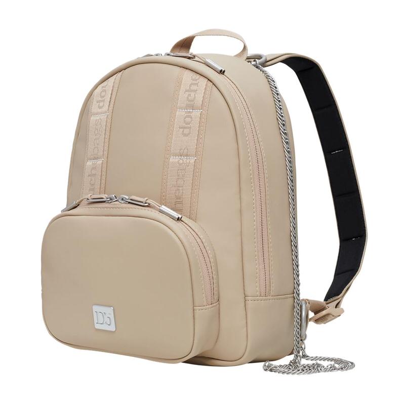 Khaki "The Petite" Rucksack mit abnehmbarer Schulterkette. Zwei Schultergurte und ein kleines Frontfach sind auch sichtbar.