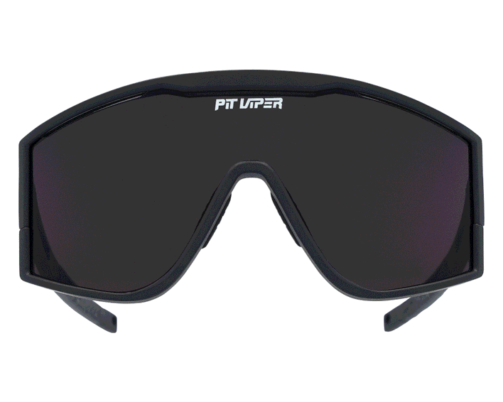 Lunettes de soleil noires Pit Viper "The Standard" à large monture et verres foncés en vue frontale.