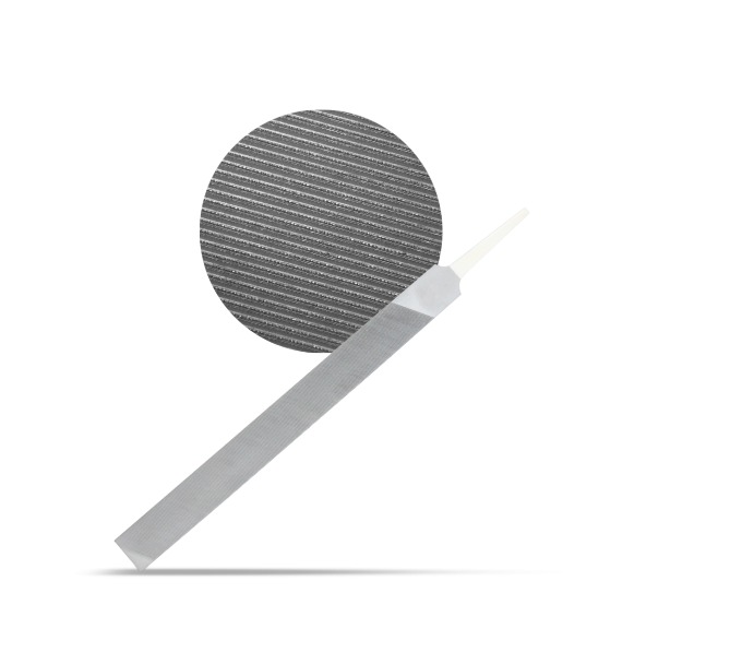 Lime à métaux avec taille Cut 2 et vue détaillée de la surface de la lime.