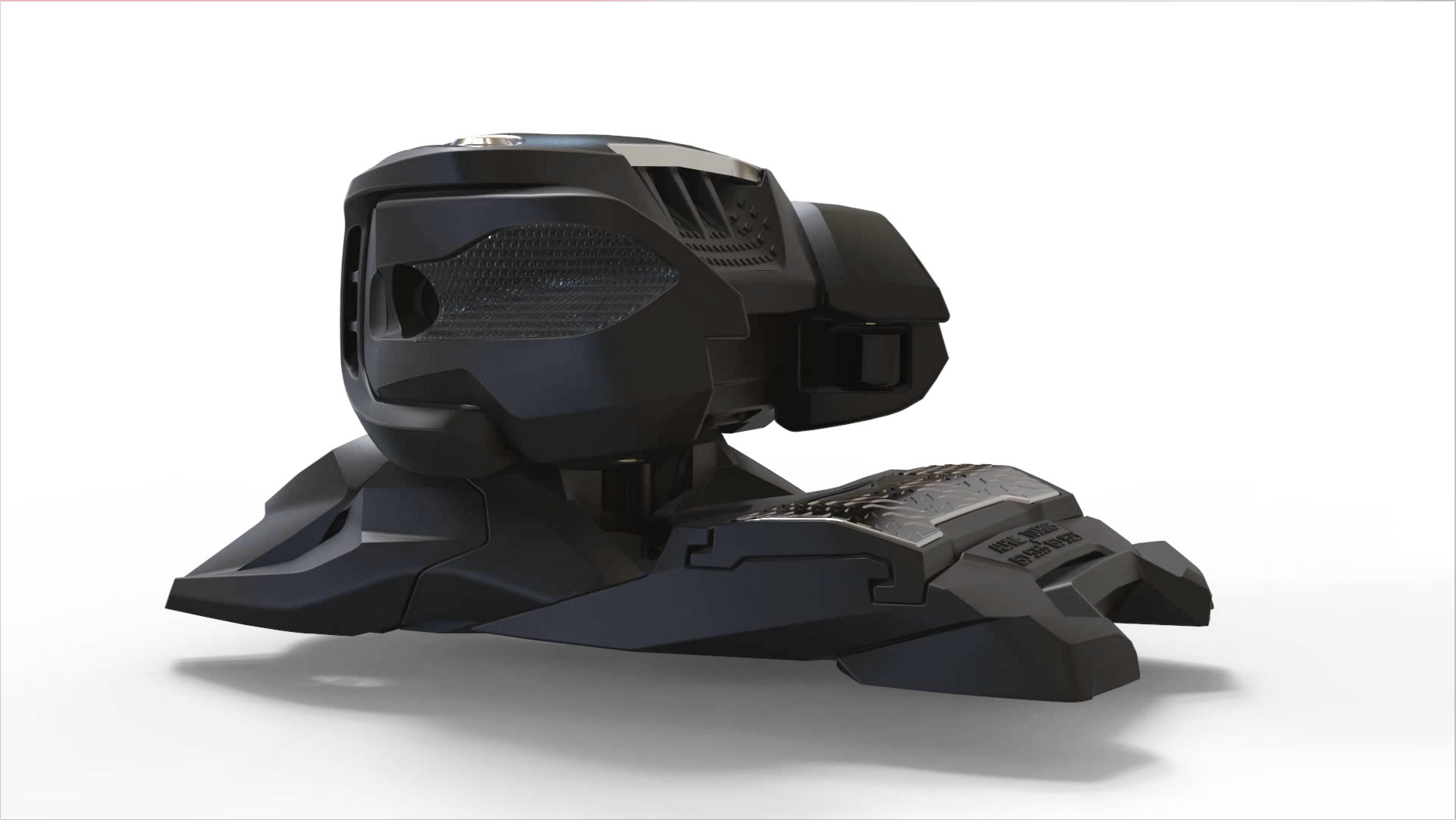 Schwarze Skibindung Griffon 13 Schwarze Skibindung, Modell Griffon 13 ID, seitliche Ansicht, Detailaufnahme der technischen Details.