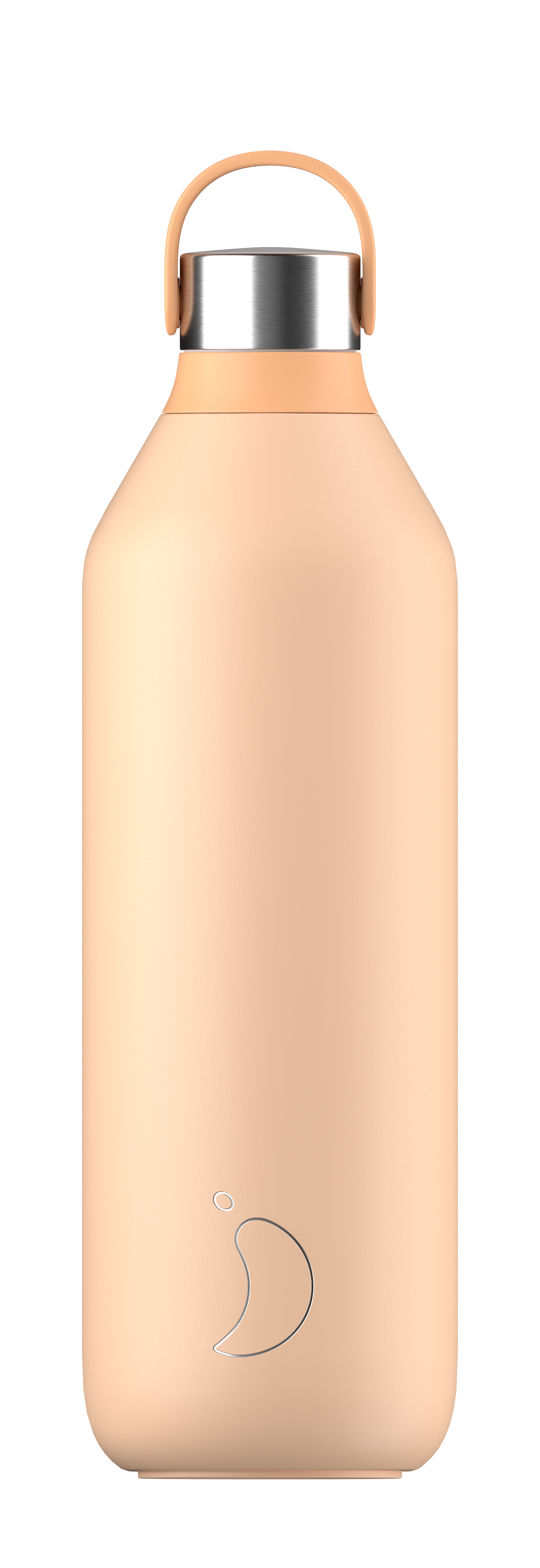 Gourde Series 2 de couleur pêche, avec couvercle argenté et dragonne.