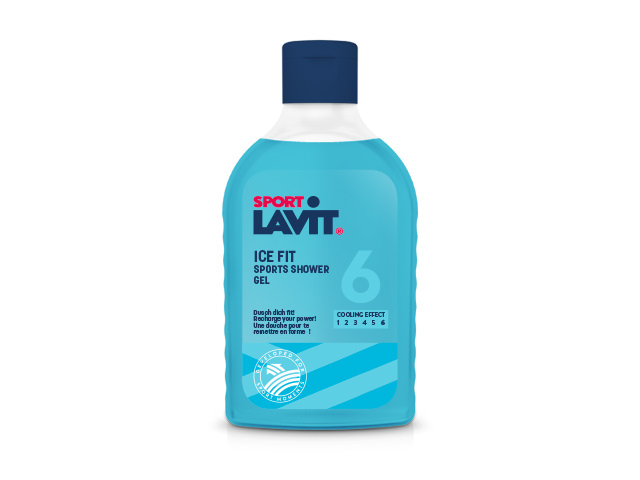 Sport Lavit Gel douche Bouteille bleu clair Sport Lavit Ice Fit Gel douche avec couvercle bleu. Effet rafraîchissant échelle de 1 à 6.