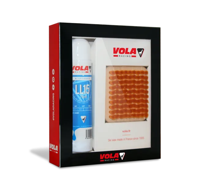 Produktset LL 15 Blau: Spraydose und Wachs in einer schwarzen Geschenkbox.