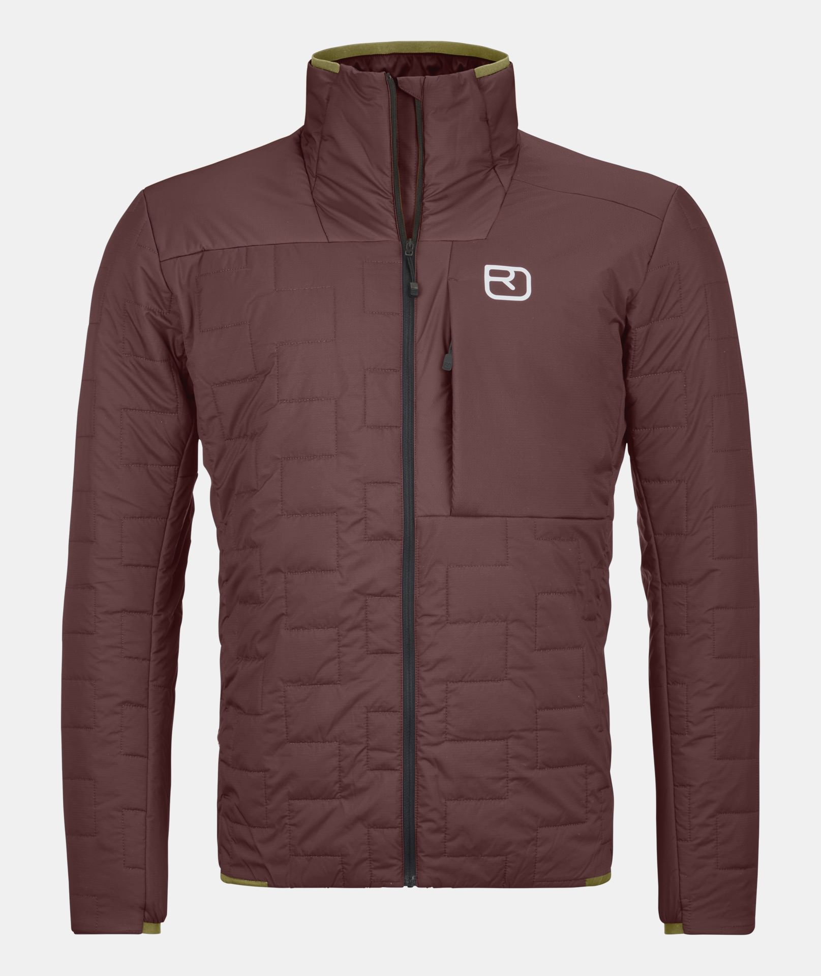 Winetasting Swisswool Piz Segnas Jacke mit Reißverschluss und weißem Logo auf der Brust.