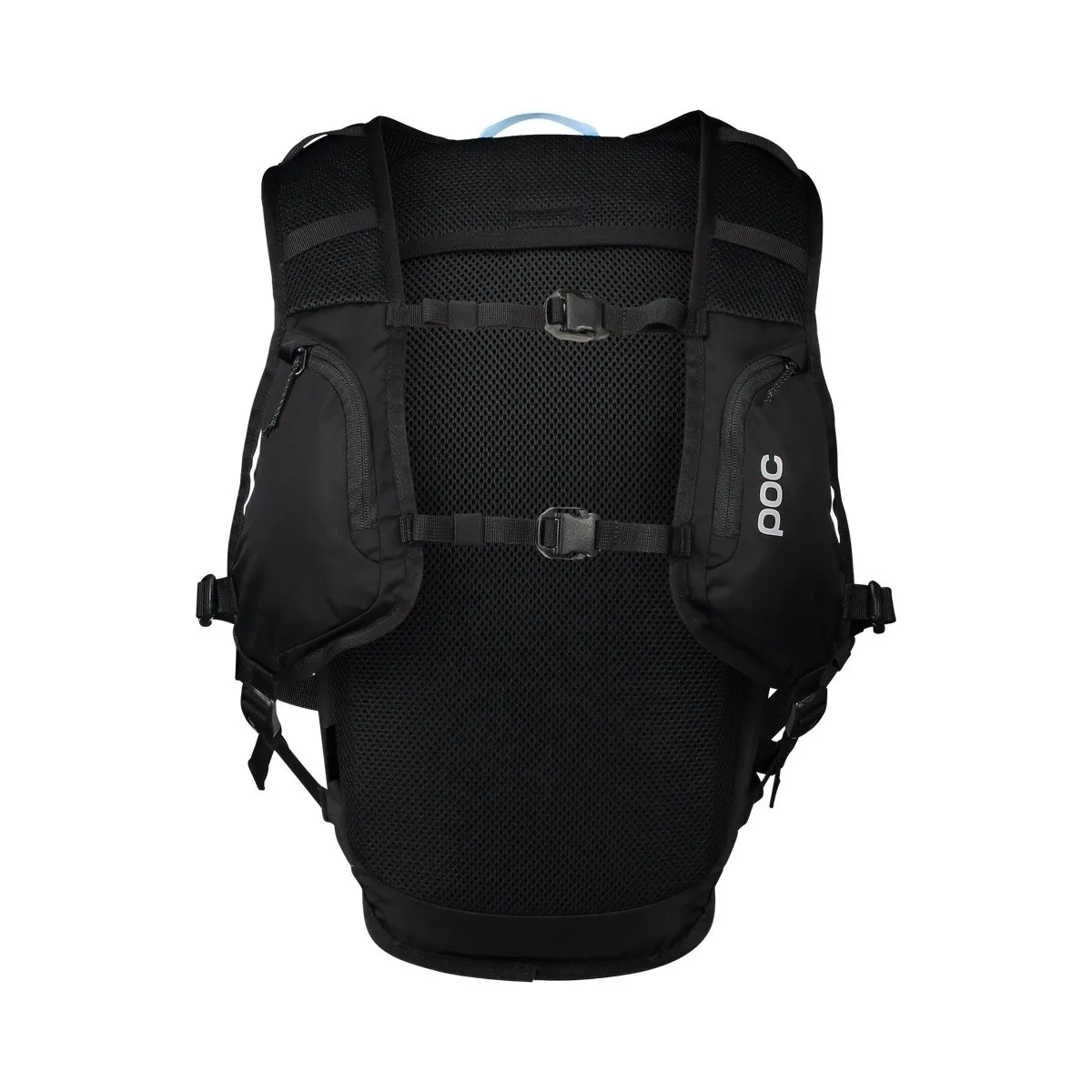 Black Column VPD Backpack 13L from the back with mesh back, straps and poc logo. Two pockets on the sides and reflective details.
