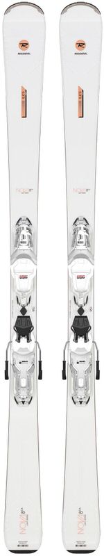 Weisse Rossignol Nova 8 CA Ski mit montierter X-Press Bindung, Frontansicht.