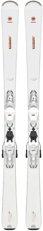 Weisse Rossignol Nova 8 CA Ski mit montierter X-Press Bindung, Frontansicht.