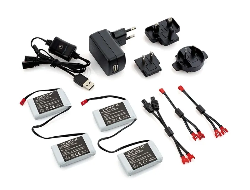 Therm-ic Ultra Heat Boost Gloves Batteries: Vier Batterien, Kabel, Adapter, Ladegerät.