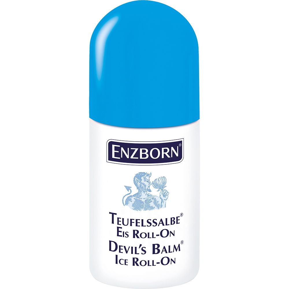 Un stick roll-on blanc avec un couvercle bleu portant l'inscription "Enzborn Teufelssalbe".