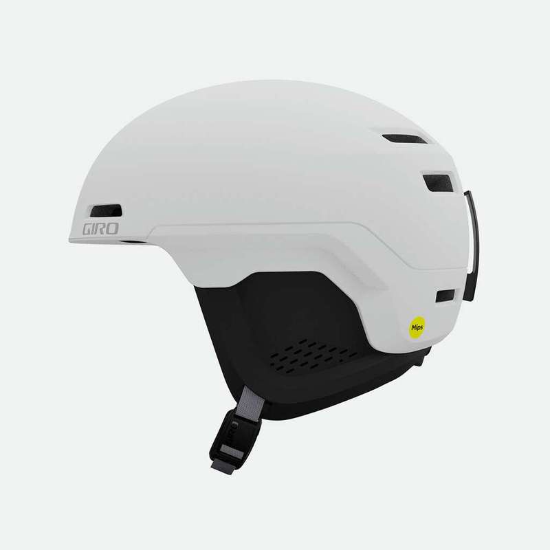 Matte White Giro Owen Women Skihelm mit MIPS, Seitenansicht.
