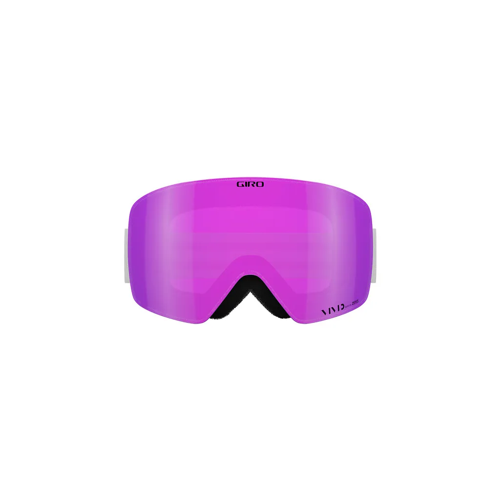 Vista frontale della maschera Giro Contour RS Vivid, montatura bianca, lenti rosa Vivid.