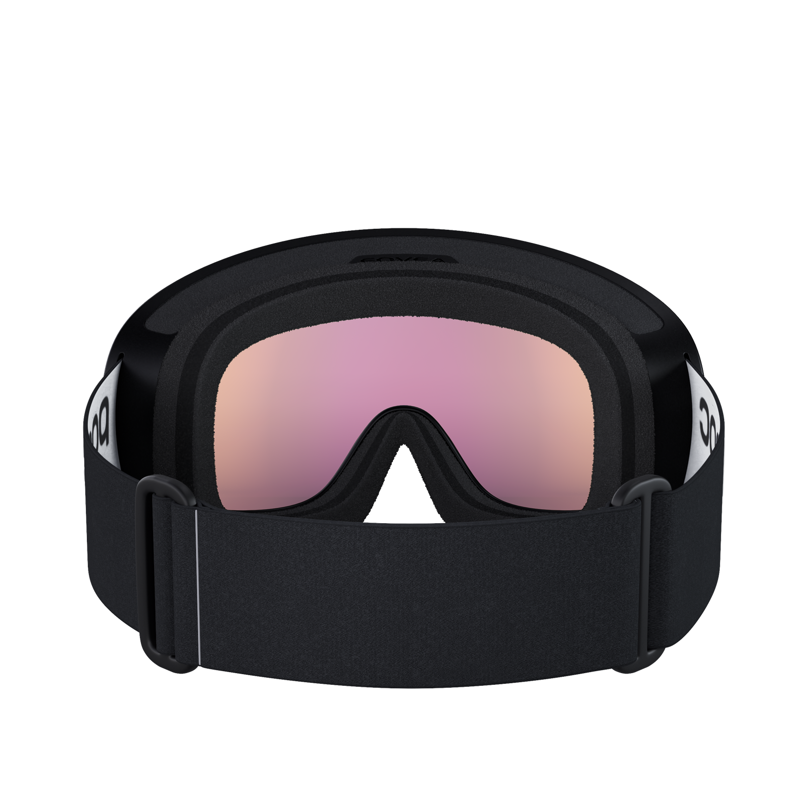 Schwarze POC Fovea Clarity Skibrille mit partly sunny Linse von hinten, mit breitem, verstellbaren Band.