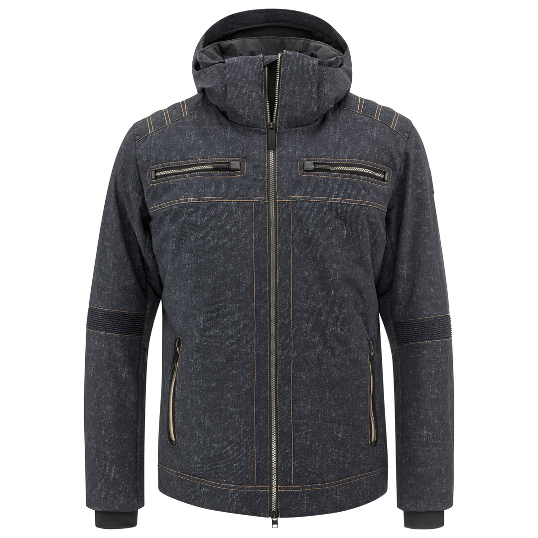 Veste Rebels Kona gris foncé pour hommes avec capuche, fermetures éclair et poches. Détails surpiqués sur les épaules et les manches.