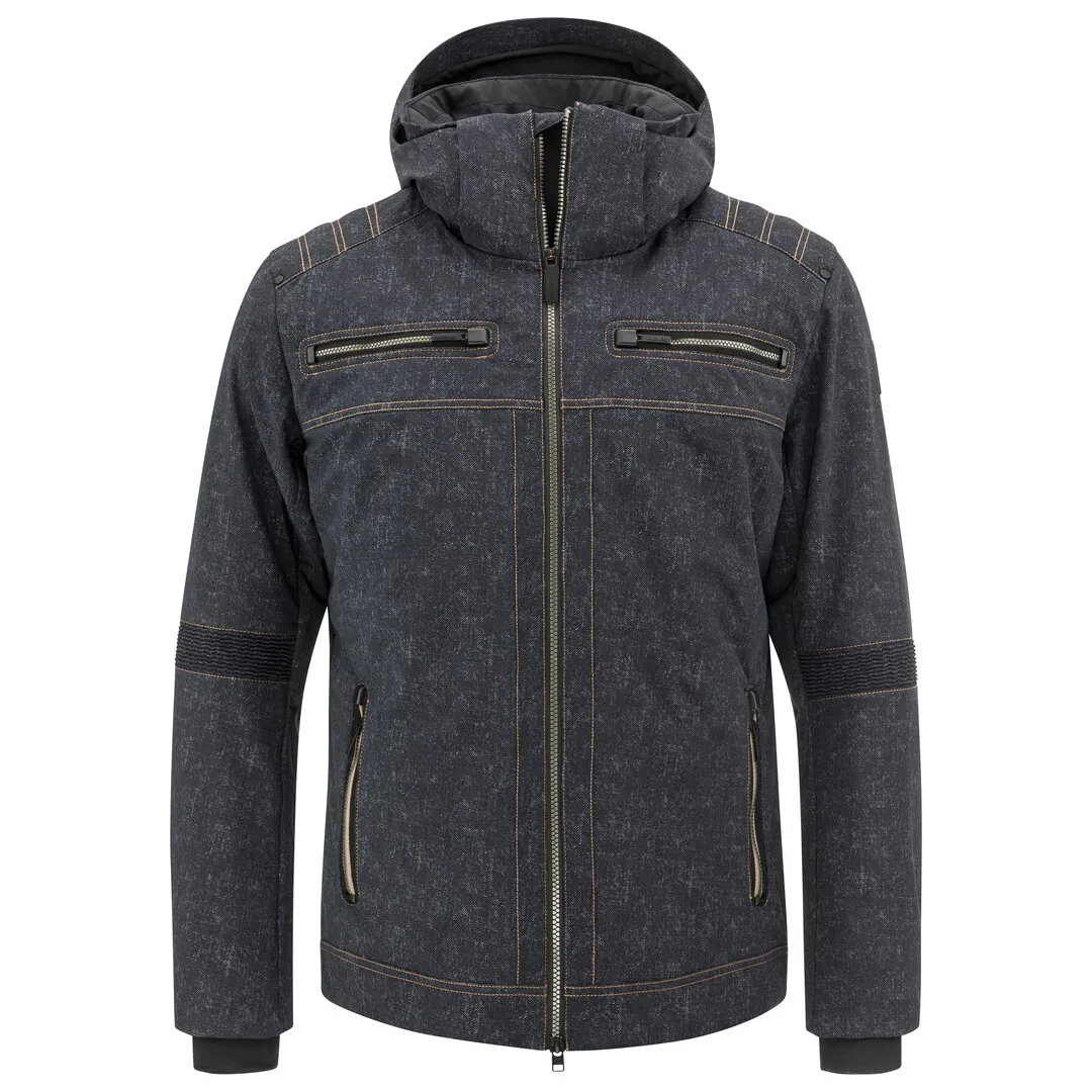 Dunkelgraue Rebels Kona Jacket für Herren mit Kapuze, Reißverschlüssen und Taschen. Steppdetails an Schultern und Ärmeln.