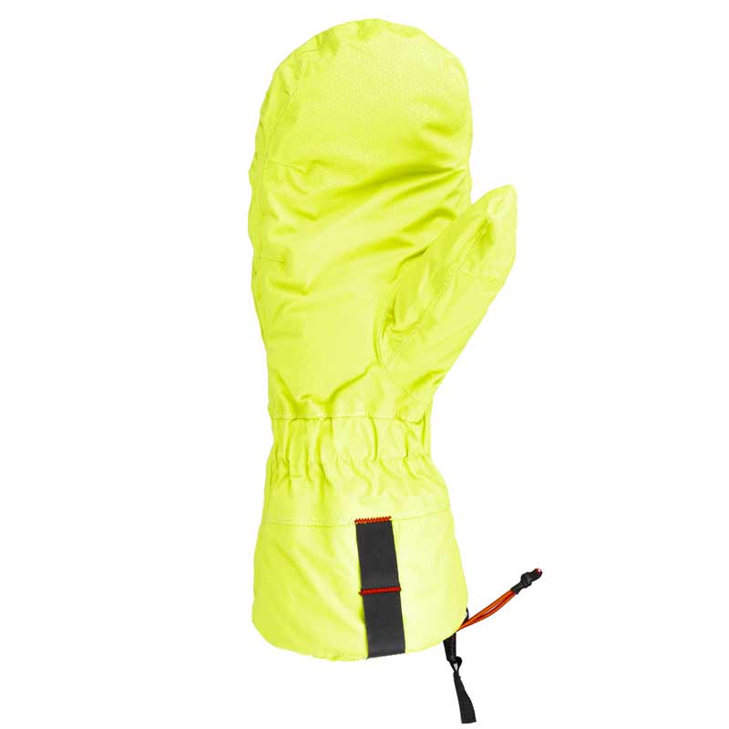 Einzelner, neon-gelber Therm-ic Mountain Ultra Warm Fäustling in vertikaler Ausrichtung.