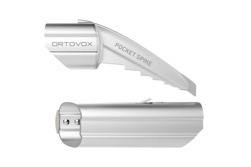Le détail de l'embout argenté Ortovox POCKET SPIKE pour une pelle à avalanche PRO ALU III.