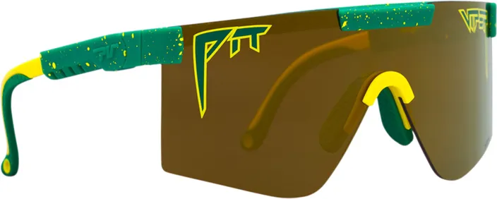 The Pit Viper Straya Original sunglasses, green-yellow frame with gold polarized lenses.