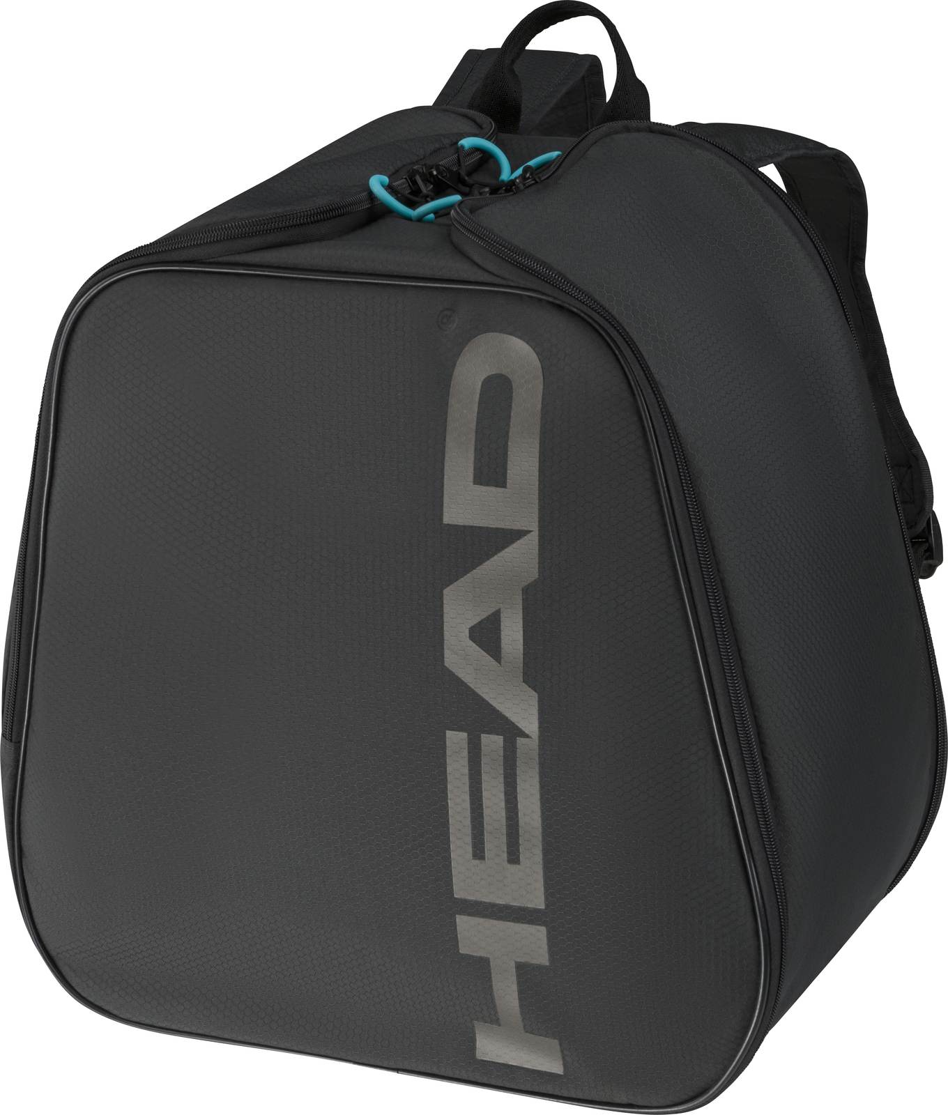Head Boot Backpack 2026 noir avec poignées et fermetures éclair, nom de la marque imprimé.