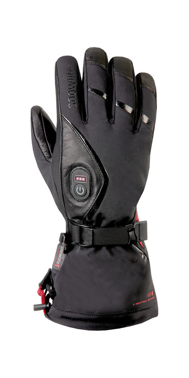 Schwarzer Snowlife Heat GTX Glove mit Heizknopf und roter Anzeige.