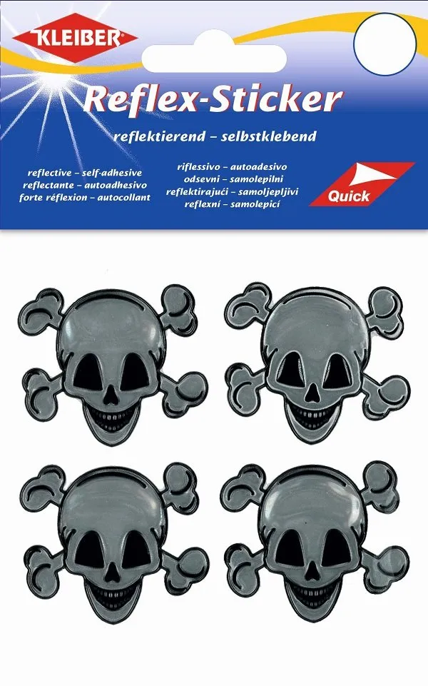 Kleiber Autocollants réfléchissants Sticker Totenköpfe « têtes de mort », lot de 4, 4 x 5 cm, argentés