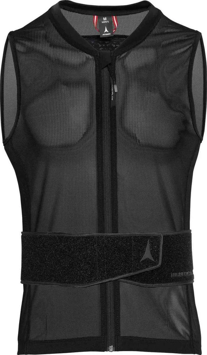 Black, sleeveless mesh vest with a zipper at the front and a wide, adjustable waistband with logo.