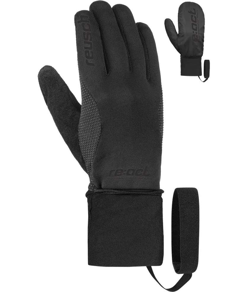 Black Reusch Baffin Touch-Tec glove with separate hood and wrist strap.