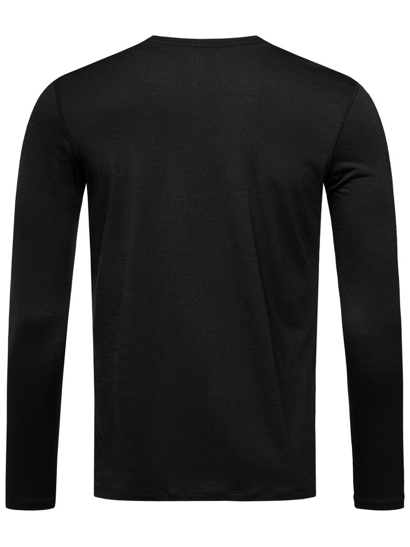 Schwarzes Super.Natural M Base LS 175 Longsleeve von hinten, mit langen Ärmeln und Rundhalsausschnitt.