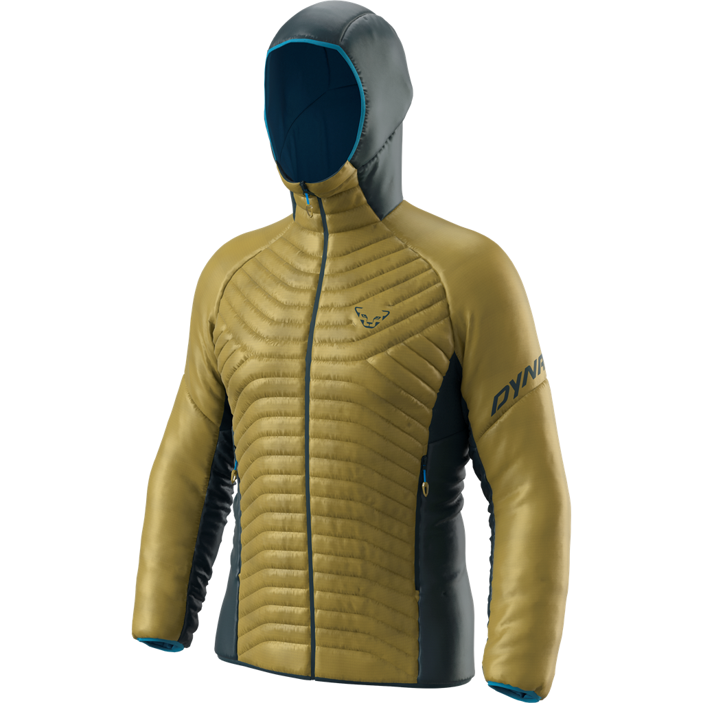 Herren Speed Insulation Kapuzenjacke in Army-Optik. Die Jacke hat abgesteppte Kammern und eine Kapuze in Grau mit blauen Details.