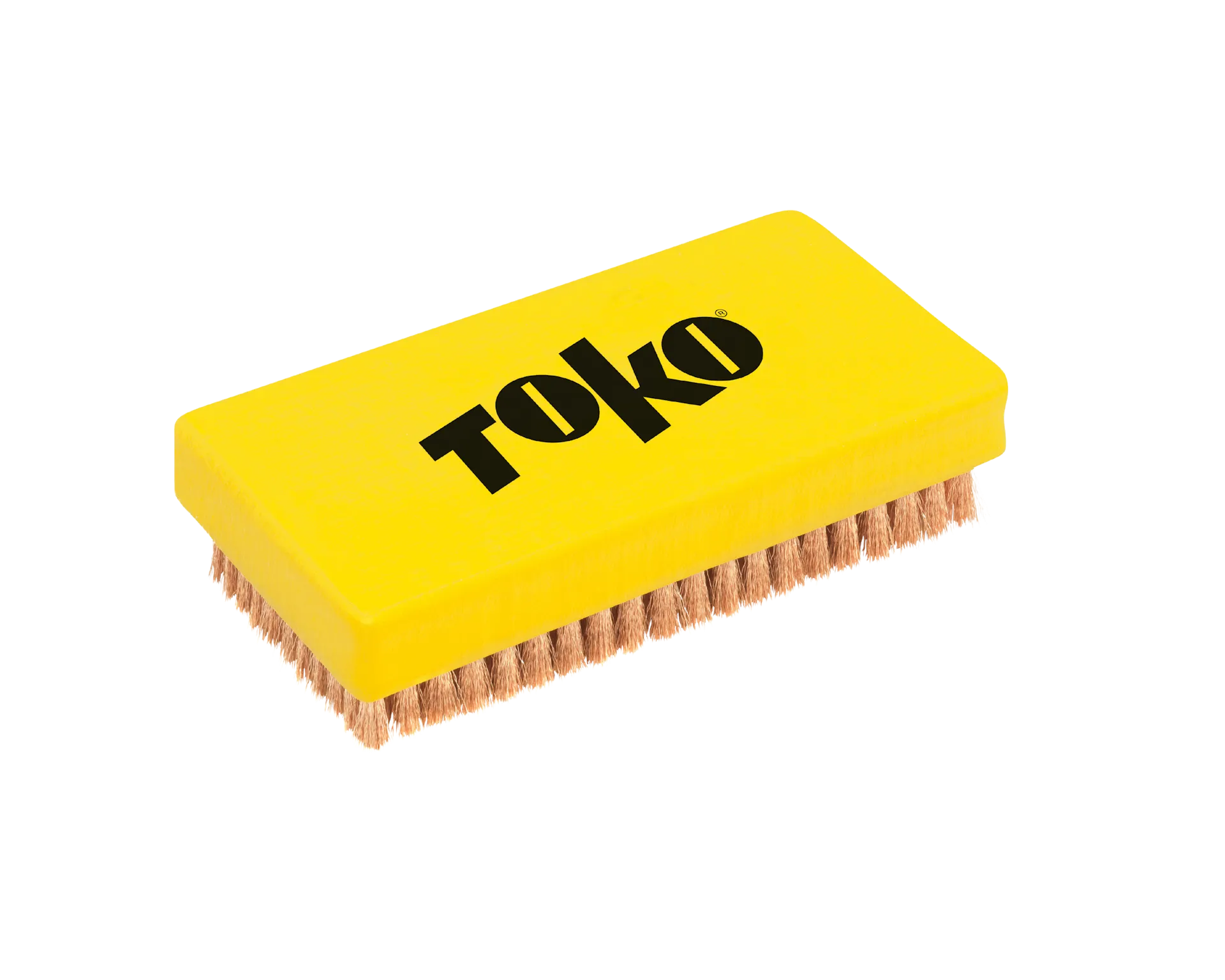 Brosse jaune avec poils en cuivre et logo noir "Toko"sur le manche.