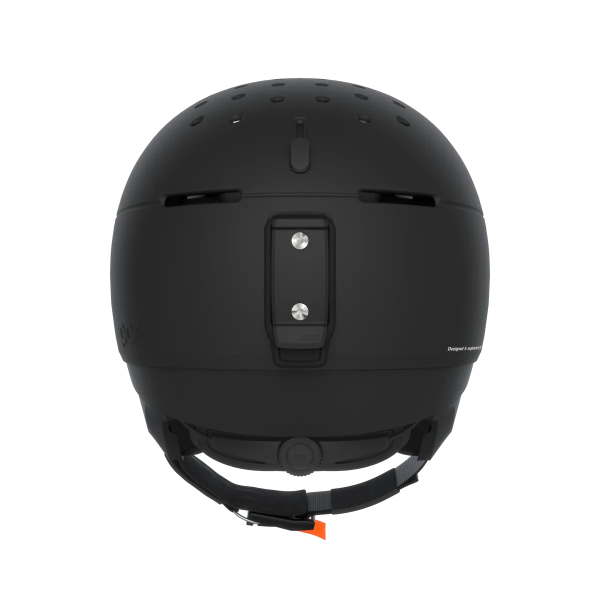 Vista posteriore del casco da sci Poc Meninx nero con mentoniera e fori di ventilazione.