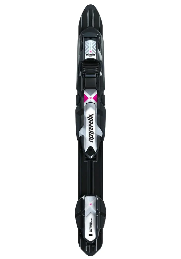 Fixation de ski de fond noire Rottafella Exercise Skate vue d'en haut, avec le nom de la marque et le logo.