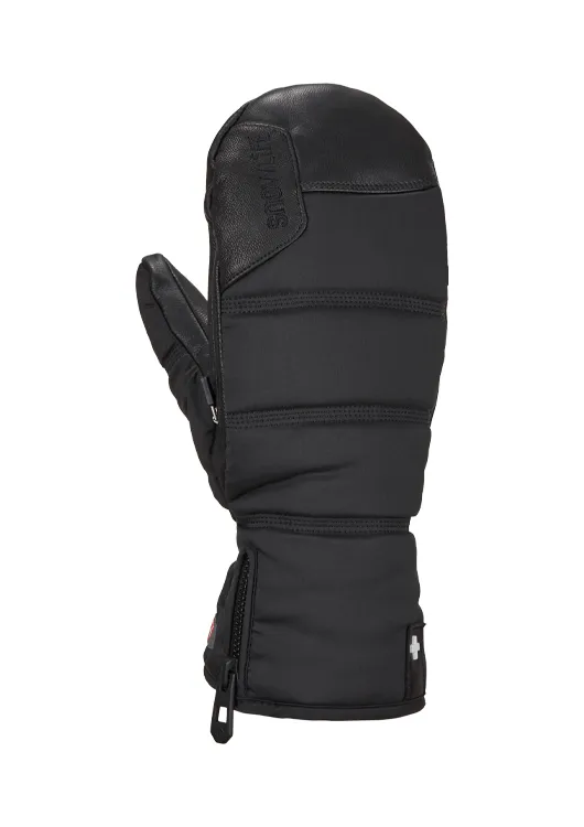 Close-up of a black Lady Super Soft heated Mitten glove with zipper at the wrist.